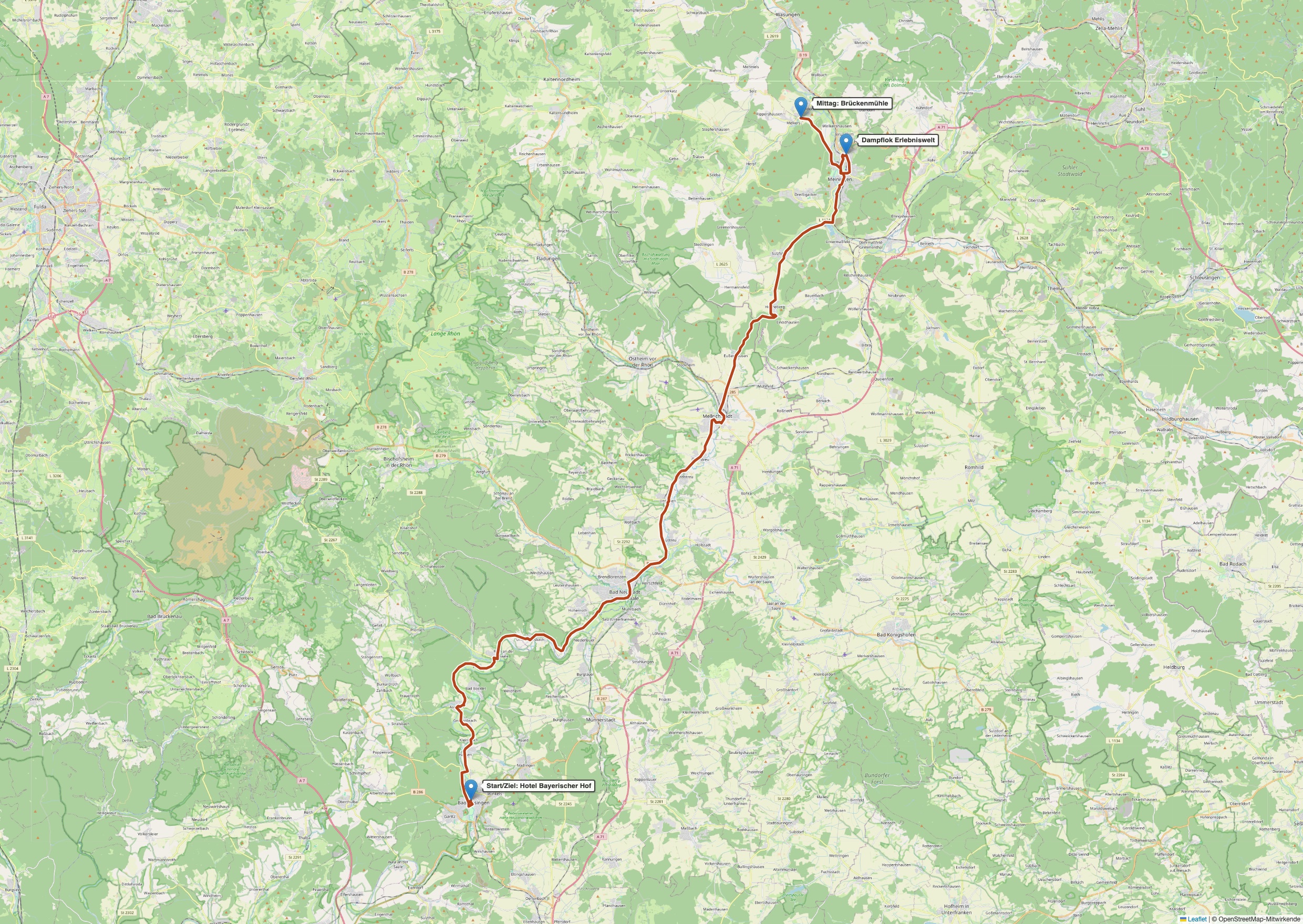 Karte der Etappe 1 von Bad Kissingen nach Meiningen